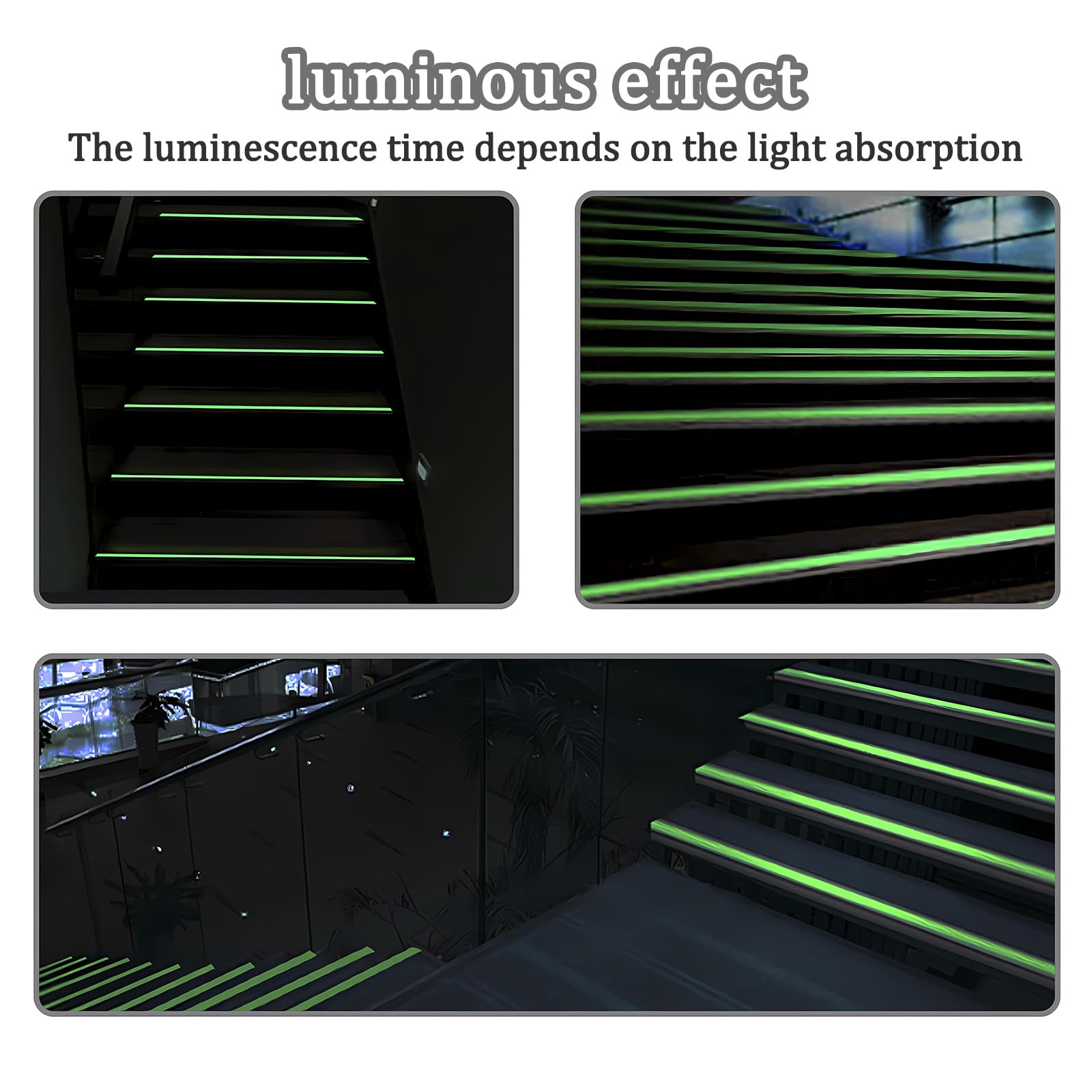 Cinta de Borde Luminiscente Antideslizante 10m x 5cm, Cinta Autoadhesiva Fluorescente de Alta Tracción y Adhesión Fuerte para Escaleras, Rampas y Suelos Interiores/Exteriores