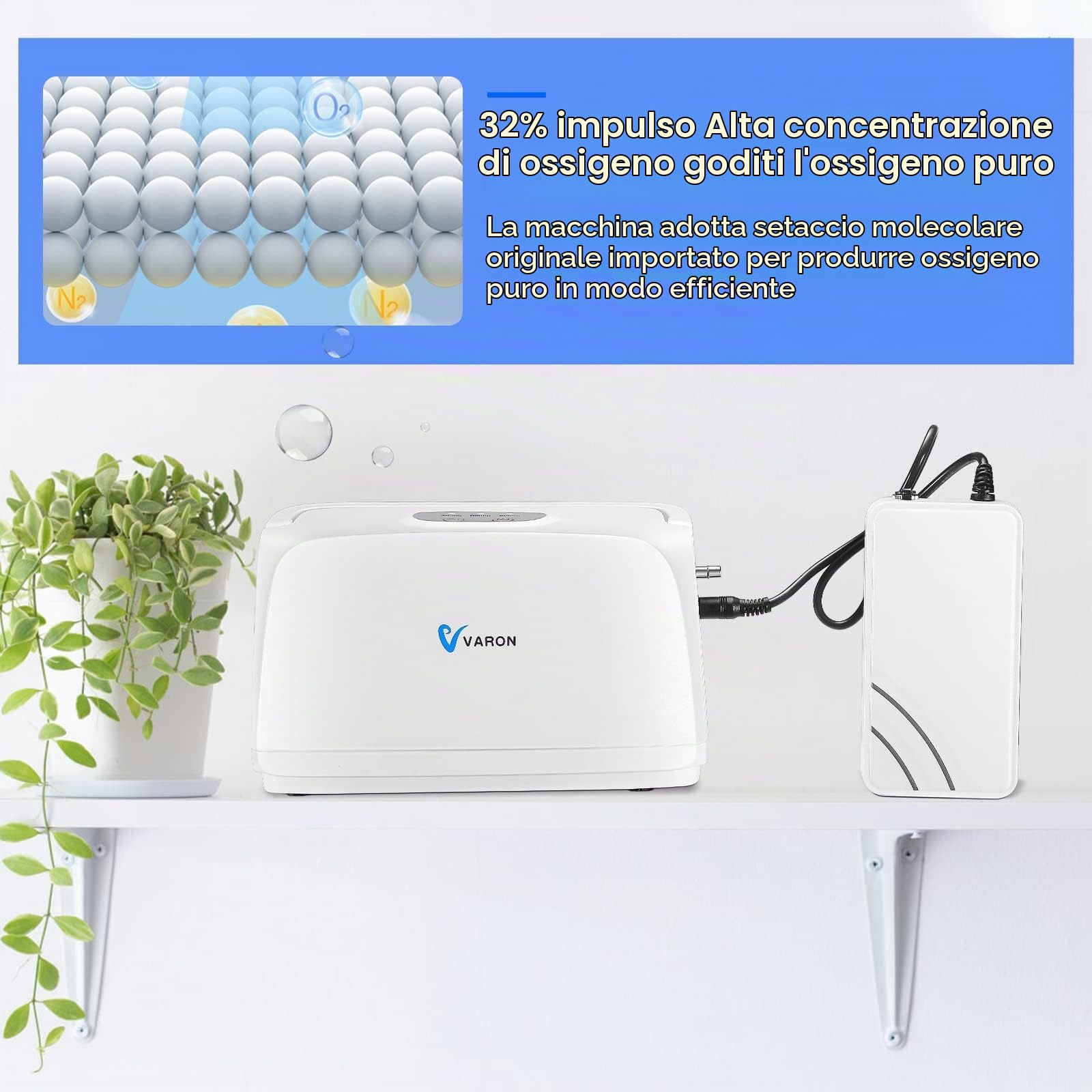 Concentratore di ossigeno 3L/min 32,5%(±2,5%) Purificatore d'aria a basso rumore Macchina domestica a corrente continua per auto domestica e viaggi