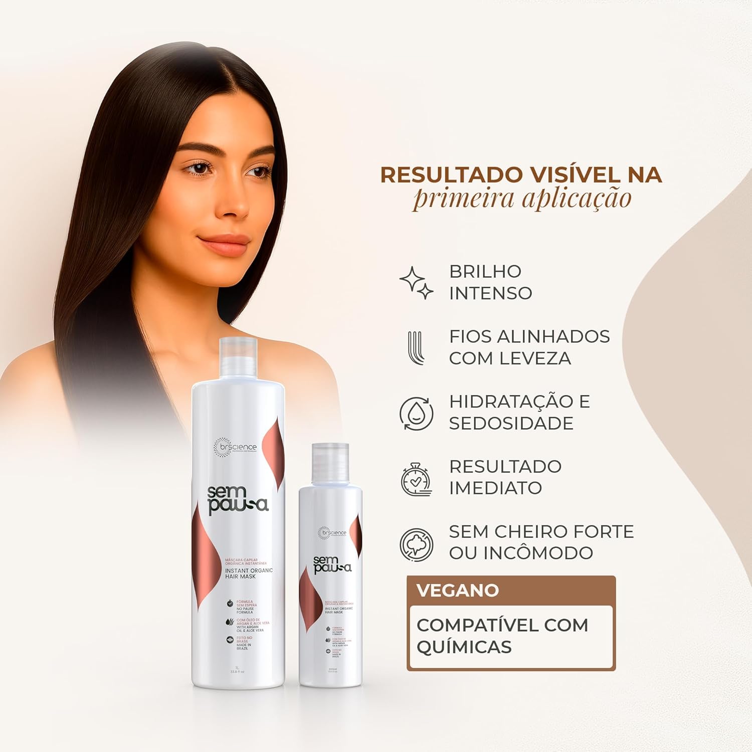 BRSCIENCE Sem Pausa Organic Keratin Hair Treatment | Alisado sin formol | Formaldehyde-Free Brazilian Keratina para Alisar el Pelo | Organic Hair Straightening | Keratina Brasileña (33.8 Fl Oz)
