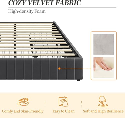 Miniatura 4 de Yaheetech Queen Upholstered Platform Bed with 4 Storage Drawers, No Fixed Headboard, Mattress Foundation with Wood Slat Support, No Box Spring