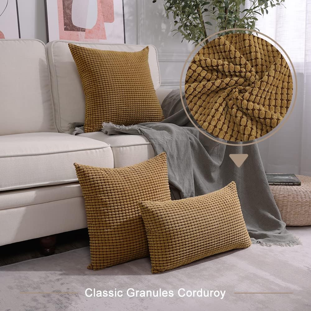 NANPIPER Throw Pillow Covers, Decorative Pillow Cushion Covers 20x20, Set of 2 Soft Corduroy Square Pillowcase for Sofa/Bed, Brown