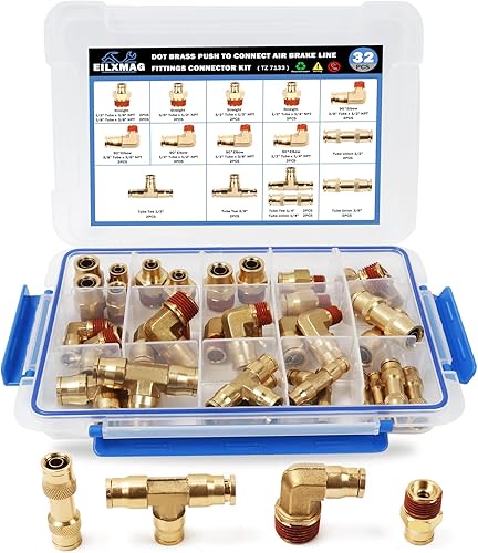 EilxMag DOT - Juego de accesorios de línea de freno de aire, 14 38 12 pulgadas de latón de conexión rápida, kit de 17 piezas de ajuste de aire con