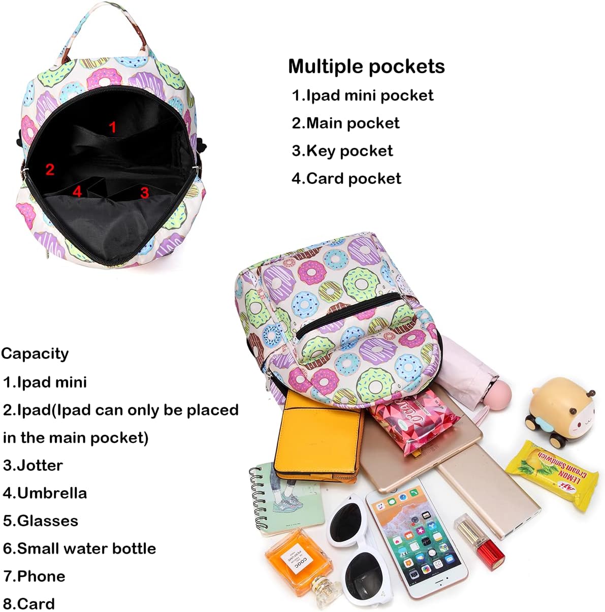 YiXiamo Cute 10 inch mini pack bag backpack for grils children and adult (Donuts) - Image 4