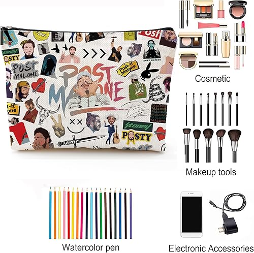 Miniatura 4 de Bolsa de maquillaje inspirada en Singer Malone con poste de tatuaje regalos para fanáticos del rapero rockero mercancía con cremallera bolsa de