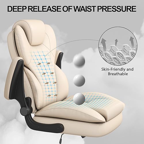 Vista 7 de Hovos Office Chair, Ergonomic Big and Tall Desk Leather Chair with Padded Flip-up Arms, Adjustable Tilt Lock, Heavy Duty Swivel Rolling Computer