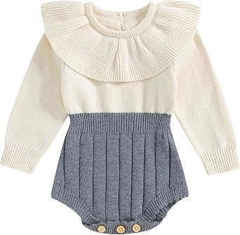 ZAXARRA Baby Girl Sweater Romper Baby Girl Knit Sweater Flower Embroidery Sweatshirt Romper Baby Fall Winter Clothes