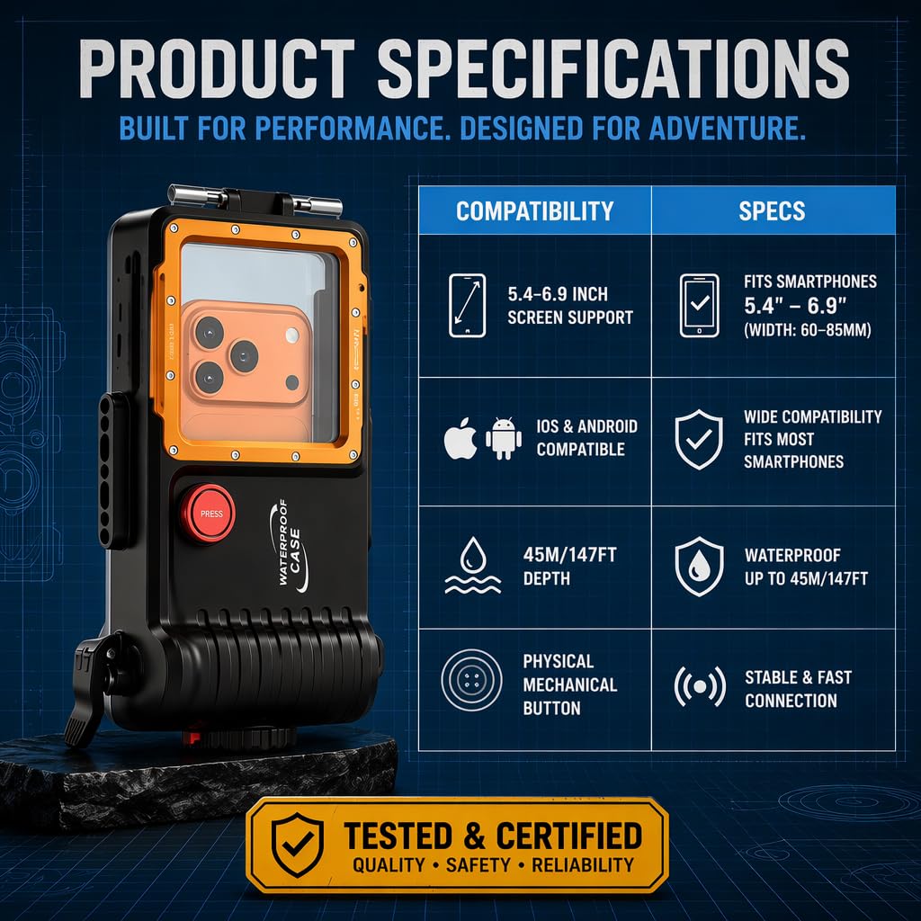 Sinkry Custodia professionale per telefono subacquea da 147ft / 45 m, per snorkeling, nuoto, custodia impermeabile compatibile con iPhone/Samsung/Google