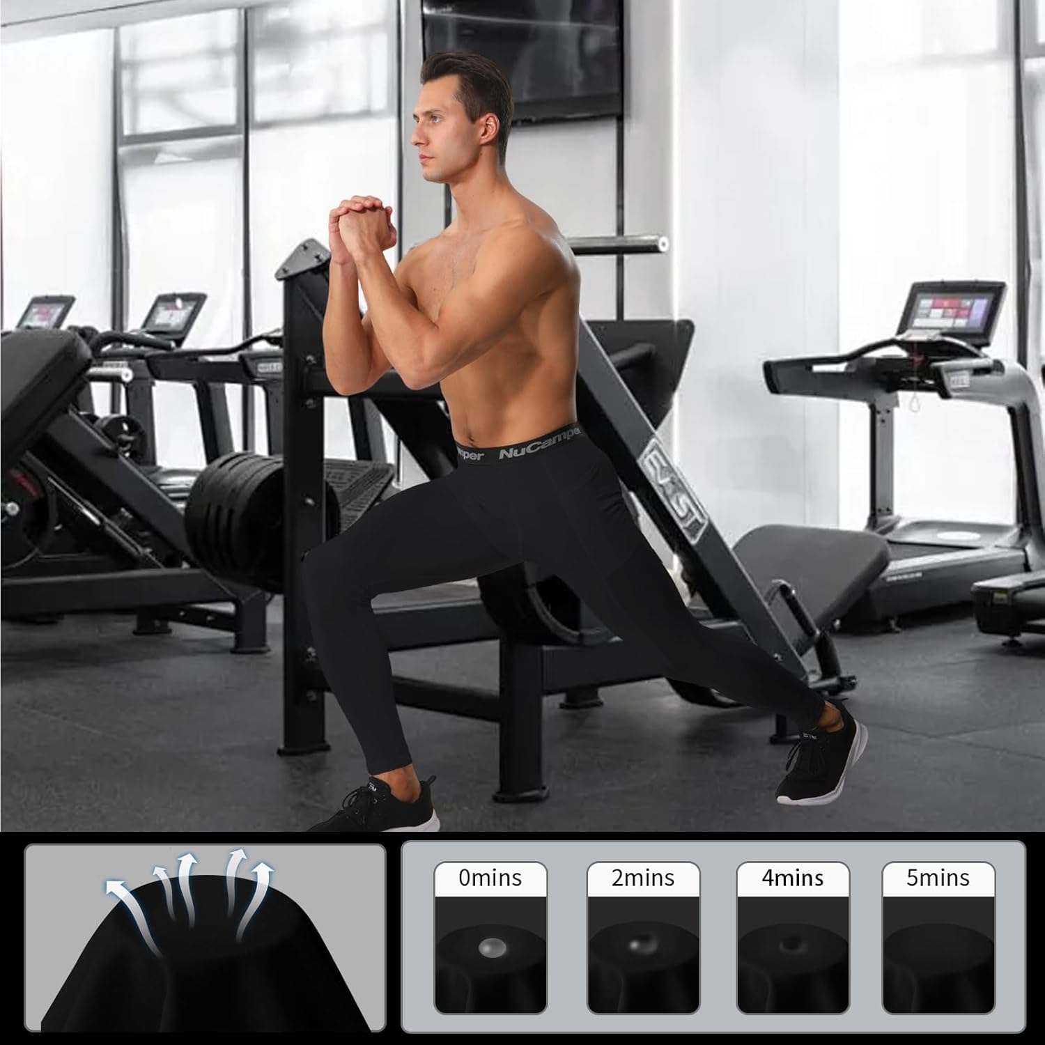 NuCamper Men's Compression Pants with Pocket Running Leggings Athletic Tights Workout Base Layer for Football Basketball Yoga - Image 5