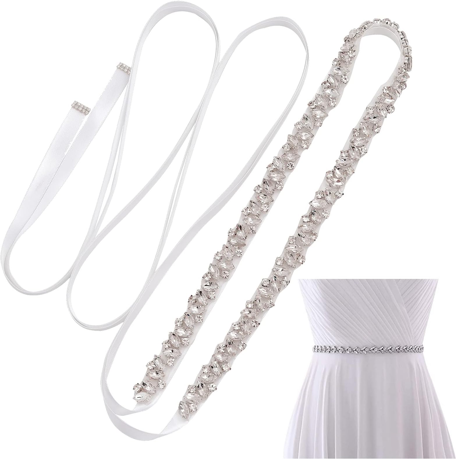 KAYZON Rhinestone Bridal Belt, Wedding Dress Belt Crystal Bridal Sash Belt Sparkle Diamante Applique for Bridesmaid Bride Party Wedding Prom Engagement