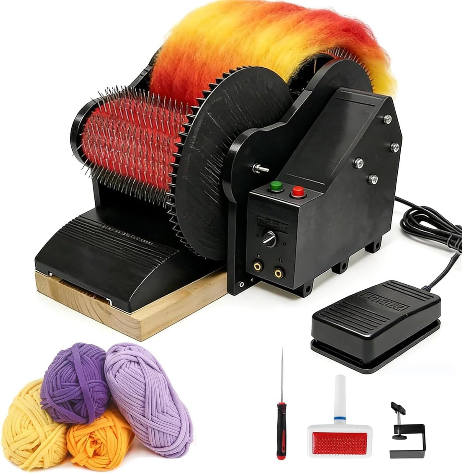 CYMYYDS Electric Wool Carding Machine, Wool Felt Drum Carder, Adjustable Forward and Reverse Speed, Fast Color Mixing Combing Spinning, for Carding Wool Fibers and Making Felt Projects