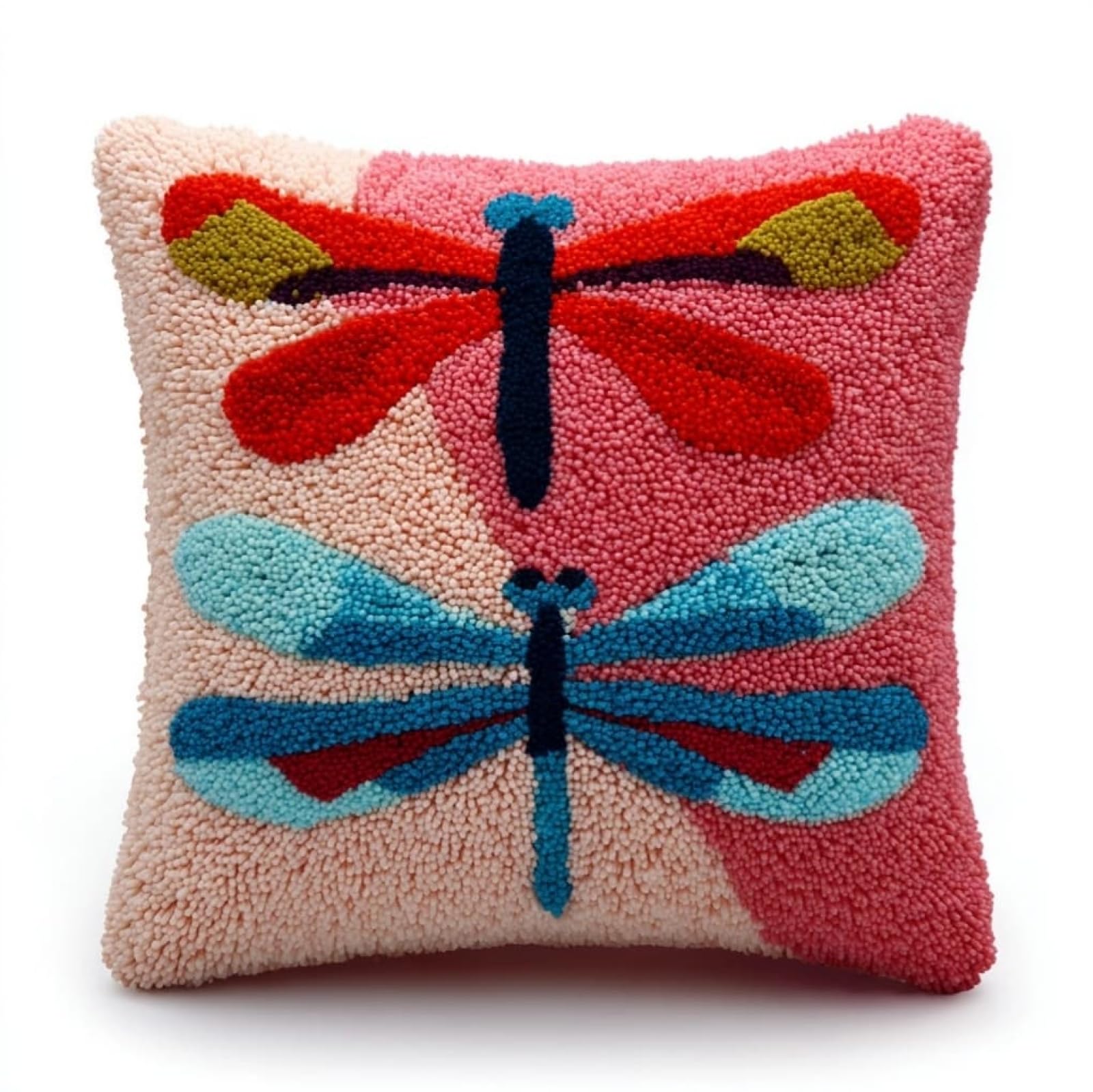 WallustrioaW Latch Hook Pillow Kit 43x43cm,Cartoon Dragonfly