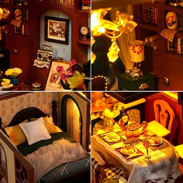Foto 4 de 6 de TOPBSFARNY Kit de casa de muñecas en miniatura, casa de muñecas de madera con muebles y luz LED