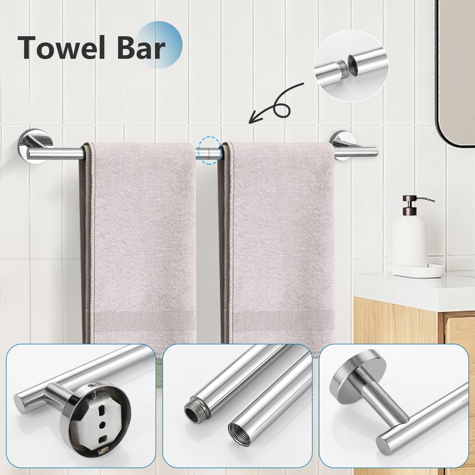 Lot de 5 porte-serviettes en chrome poli 60 cm
