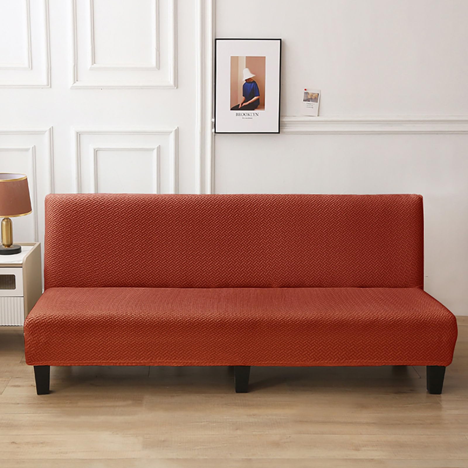 ZRCYXDW Folding Futon Cover, Stretch Futon Slipcover Soft Spandex Removable Sofa Bed Cover with Elastic Bottom Washable for Living Room-Orange-190-210cm(74.8-82.6in)