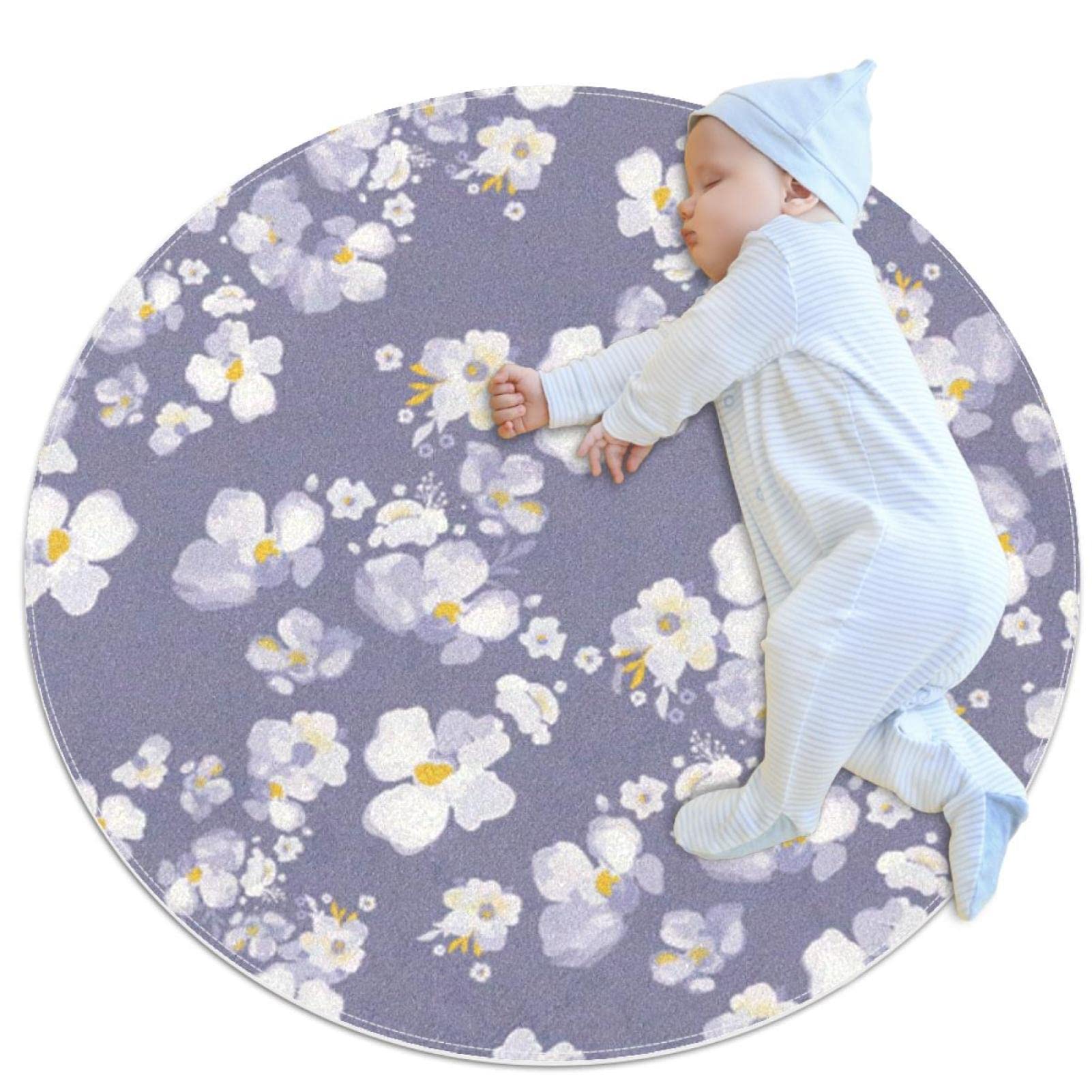 Tapis de bain marguerites rose rond 1m pour chambre et canapé