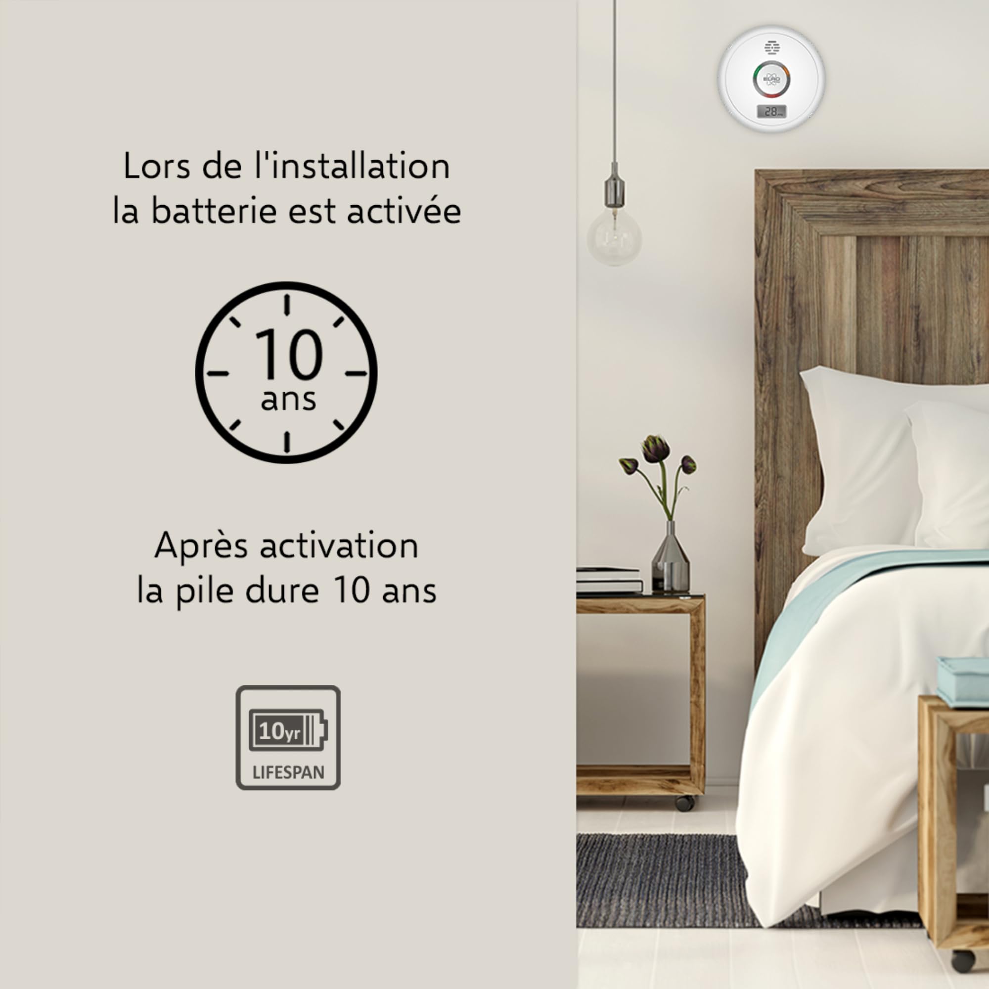 Elro Pro PK4910 Design Détecteur de monoxyde de Carbone - Autotest Automatique - avec Batterie de 10 Ans 1 Pièce Blanc