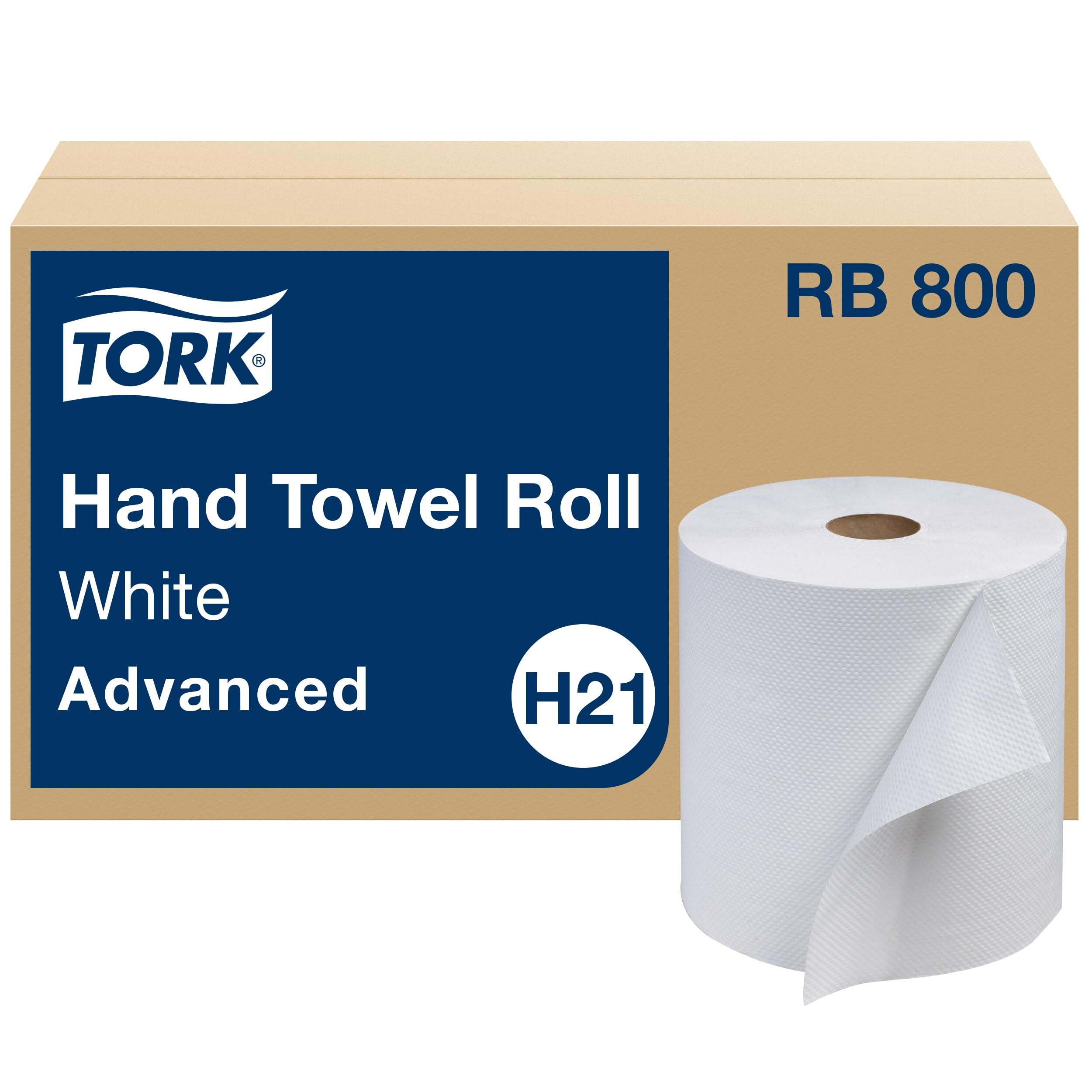 Tork Rollo de toalla de mano, blanco, avanzado, H21, suave, desechable, 100% reciclado, absorbente, 1 capa, 12 x 800 pies, RB800