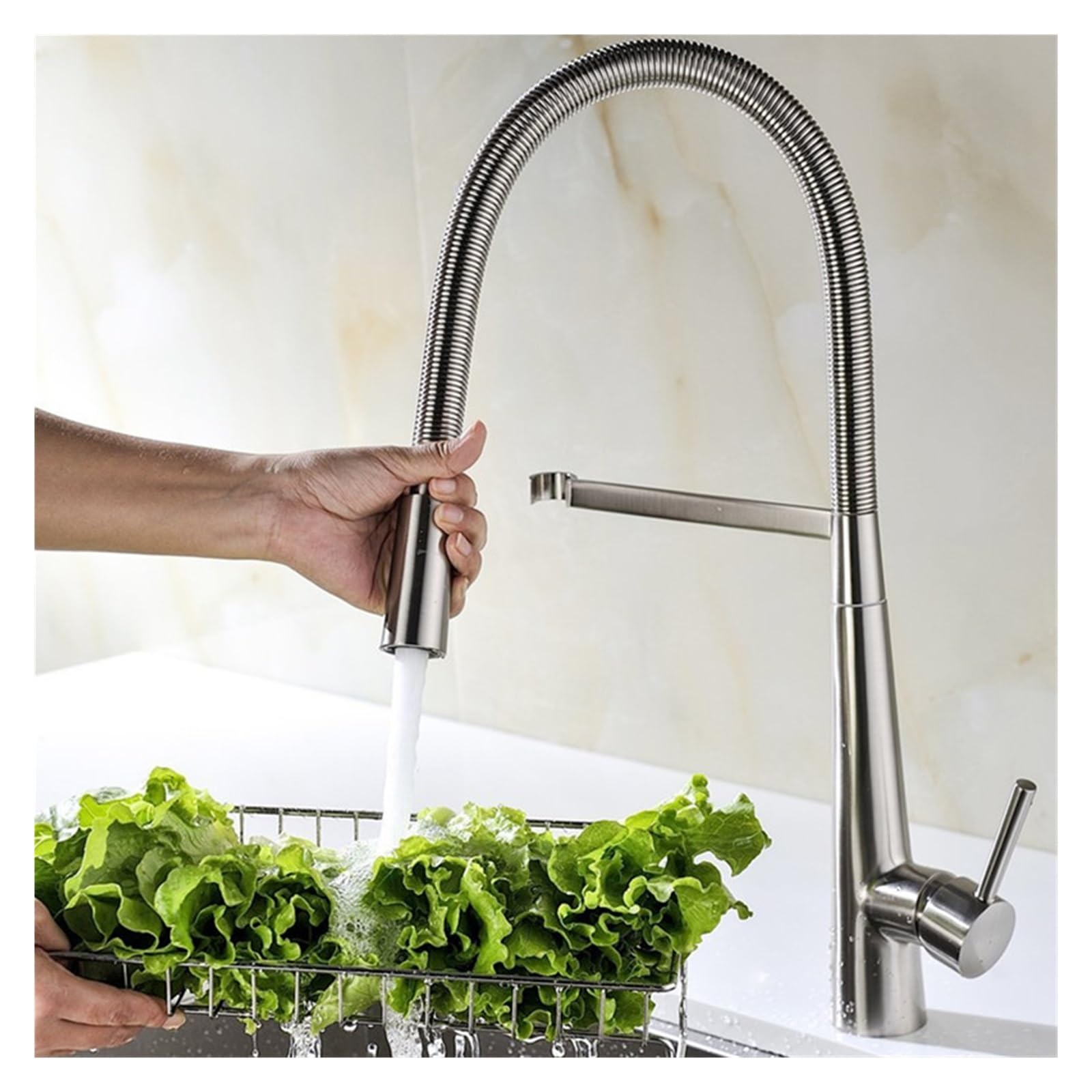 Caño giratorio con resorte extraíble, rociador de 2 funciones, cepillo mezclador for fregadero de cocina de latón bronce antiguo cepillado
