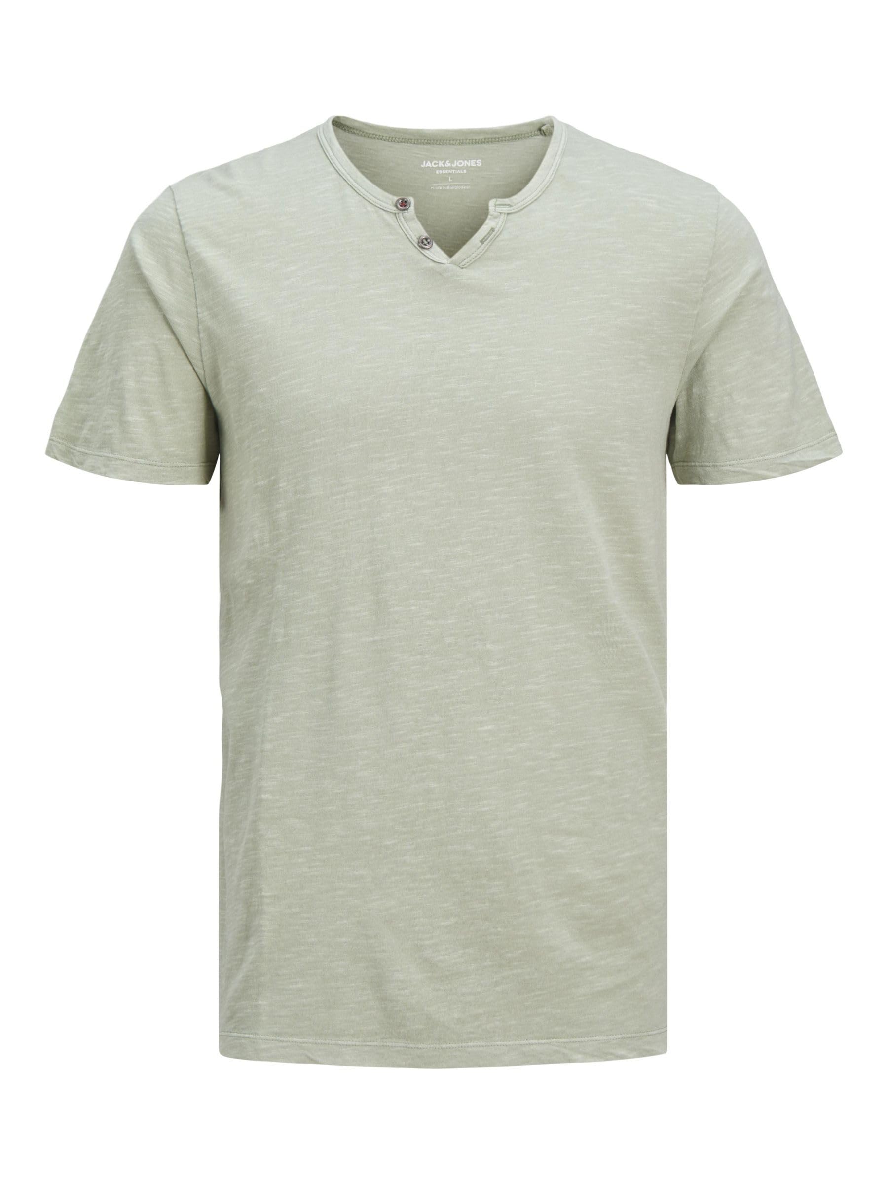 Jack & Jones JJESPLIT Men's Basic V-Neck Short Sleeve Jersey Cotton Shirt with Buttons, Iceberg Green, XL