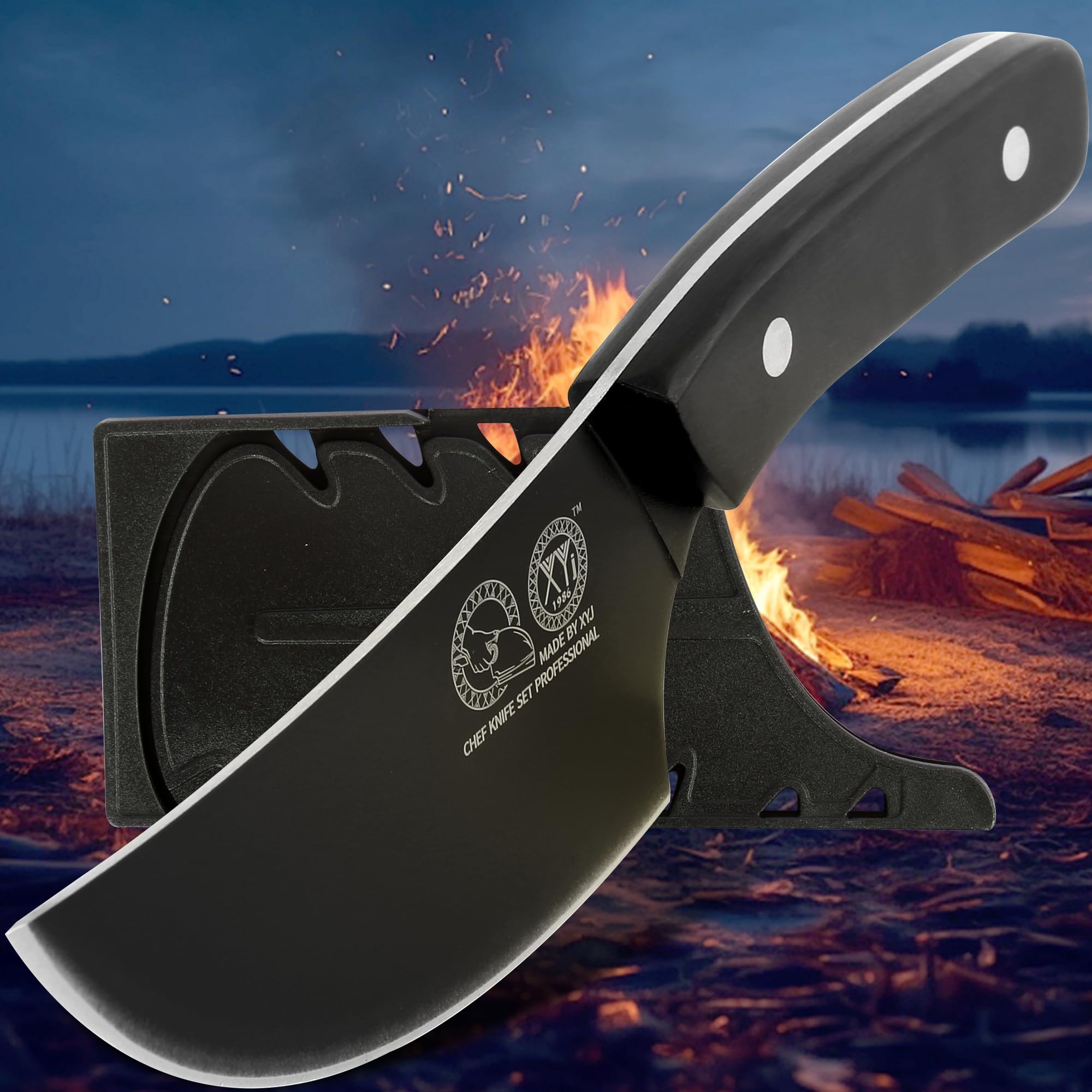 XYJ 5.5 Inch Boning With Sheath,Stainless Steel,Black Fish Fillet Kitchen Knife,Full Tang,Meat Cleaver for Meat Cutting,Carving Knife for Kitchen Outdoor Camping BBQ