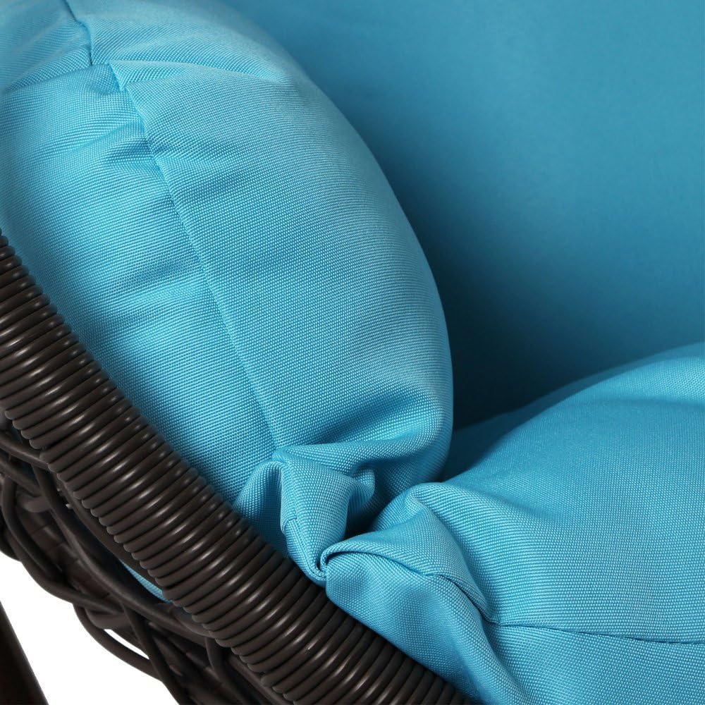 Hanging Basket Chair Outdoor Front Porch Furniture with Stand and Cushion (Brown Wicker, Turquoise Cushion)
