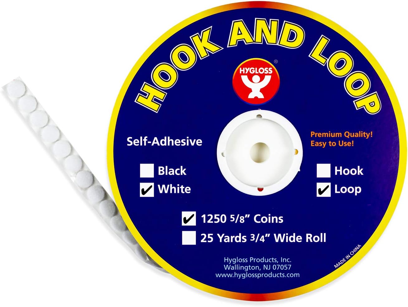 Hygloss Products Self Adhesive Coins - 1,250 Hook and Loop Fastener Sticky Dots 5/8 Inch Circles – White