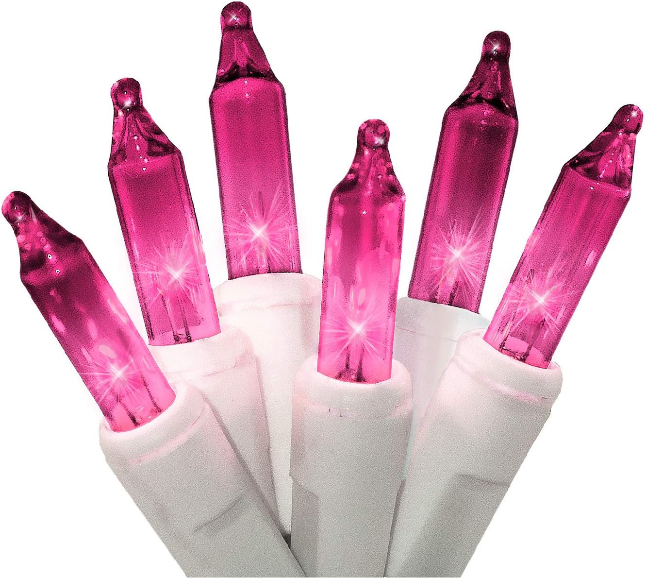 612 Vermont 100 Pink Christmas Lights on a White Wire String, UL Approved, Indoor/Outdoor Use, 18’ of Lighted Length, 20’ of Total Length