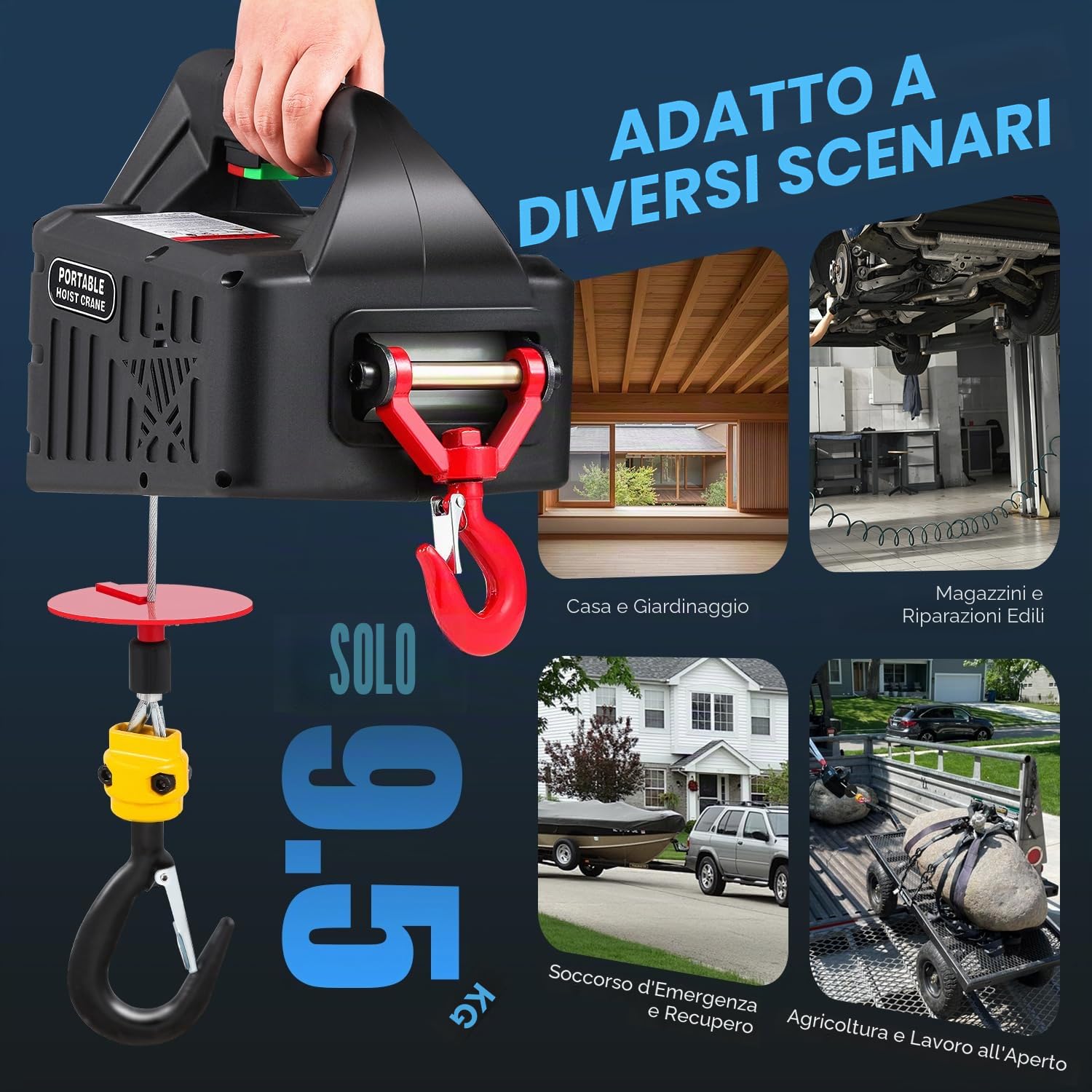 NEWTRY 3 in 1 Paranco elettrico 1500W, argano elettrico portatile da 300KG con finecorsa a infrarossi migliorato, sollevamento verticale e orizzontale, telecomando da 120M con CE