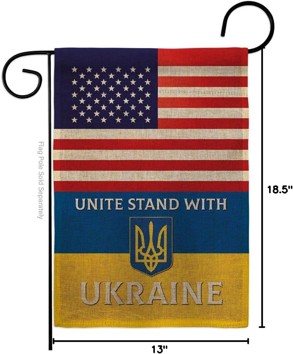 US Stand With Ukraine Burlap Garden FlagRegional Friendship USA American Alliance World Country Particular Area Small Decorative Gift Yard House Banner Double-Sided Made In 13 X 18.5