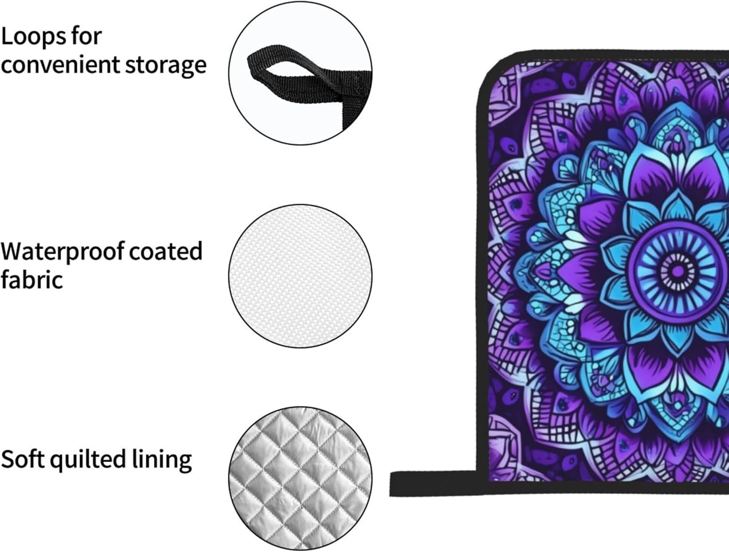 Purple Mandala Flower Oven Mitts and Pot Holders Sets of 4, Cute Vintage Heat Resistant Oven Mitts - Non-Slip Cooking Gloves for Kitchen Baking Grilling BBQ