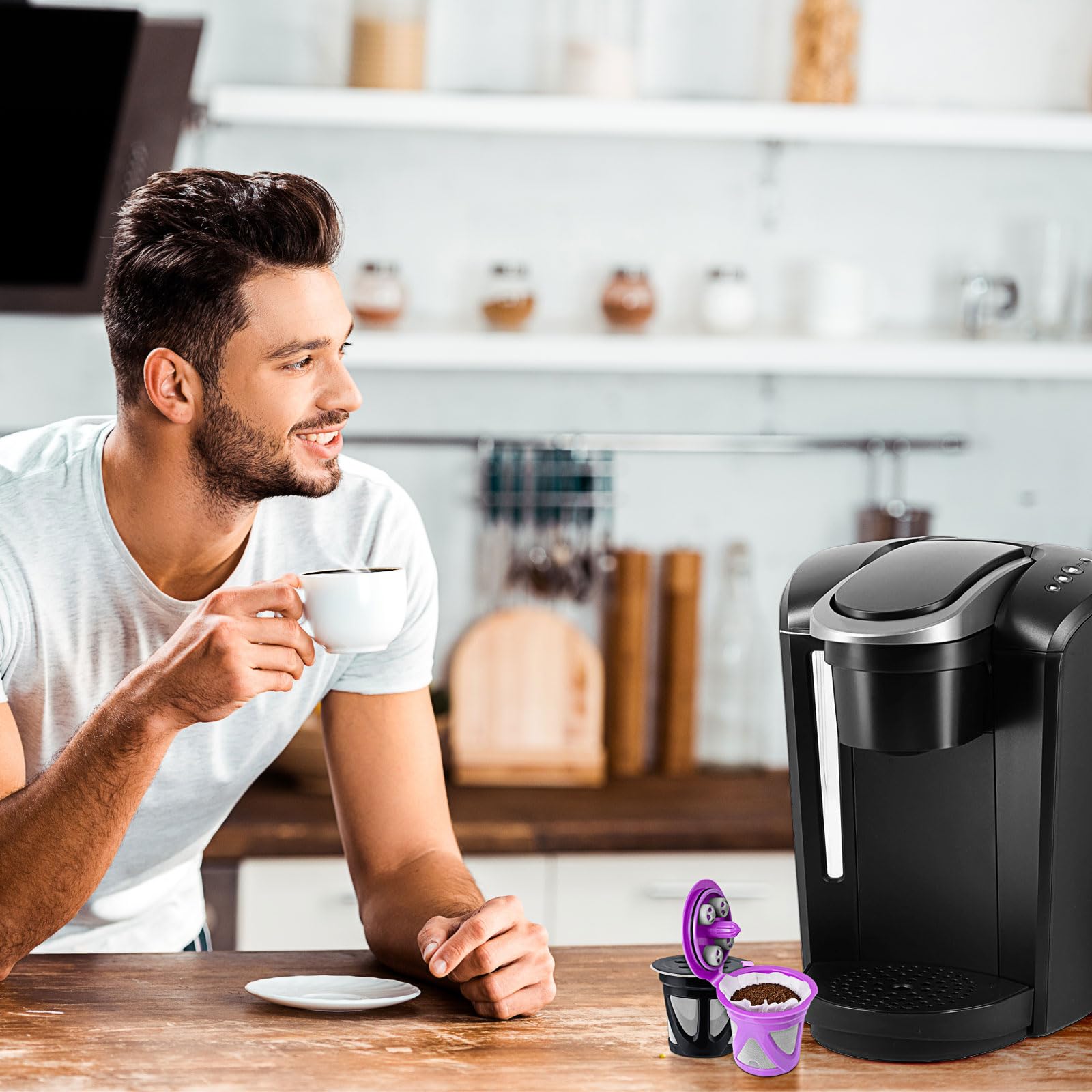 Haetyly Confezione da 4 cialde riutilizzabili K Cup con 100 filtri di carta usa e getta, compatibili con caffettiere Keurig monodose 2.0 e 1.0