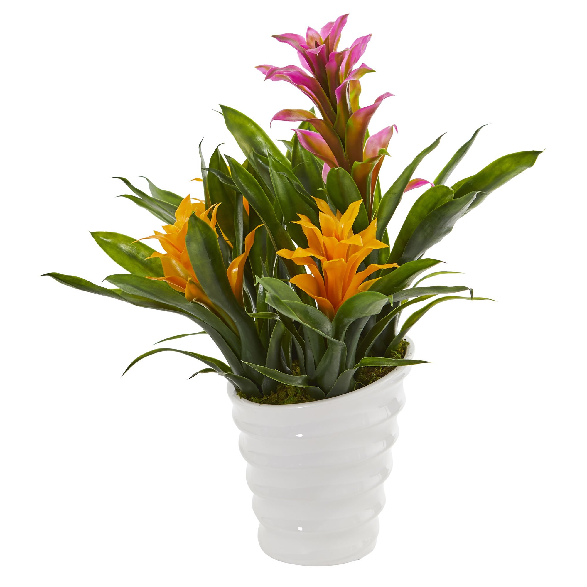 Amazon.de: Nearly Natural Fast Natur Bromelie Kunstpflanze in wei Vase,  Lila Gelb