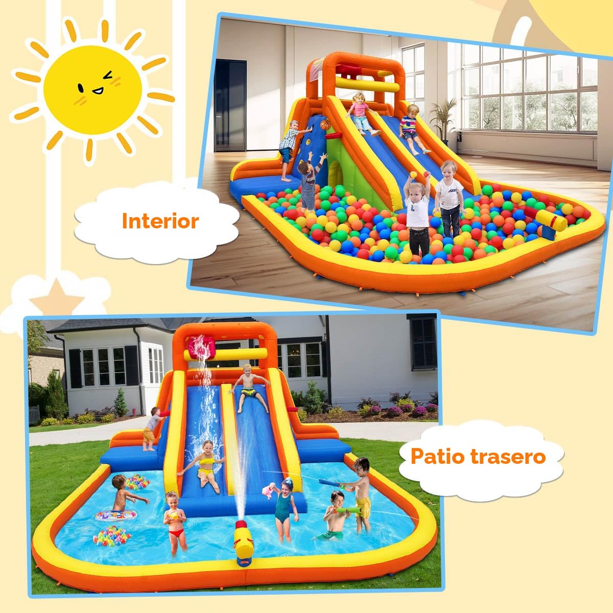 Tobogán acuático inflable, gran casa de rebote con temática de tiburón Tobogán acuático inflable, gran casa de rebote con temática de tiburón
