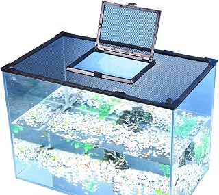 Magnetic Fish Tank Cover Net Aquarium Lid Mesh Top Hood Cut to Any Size Ventilation Transparency Anti-Jumping Aquarium Cover with Feeding Window(39"X19")