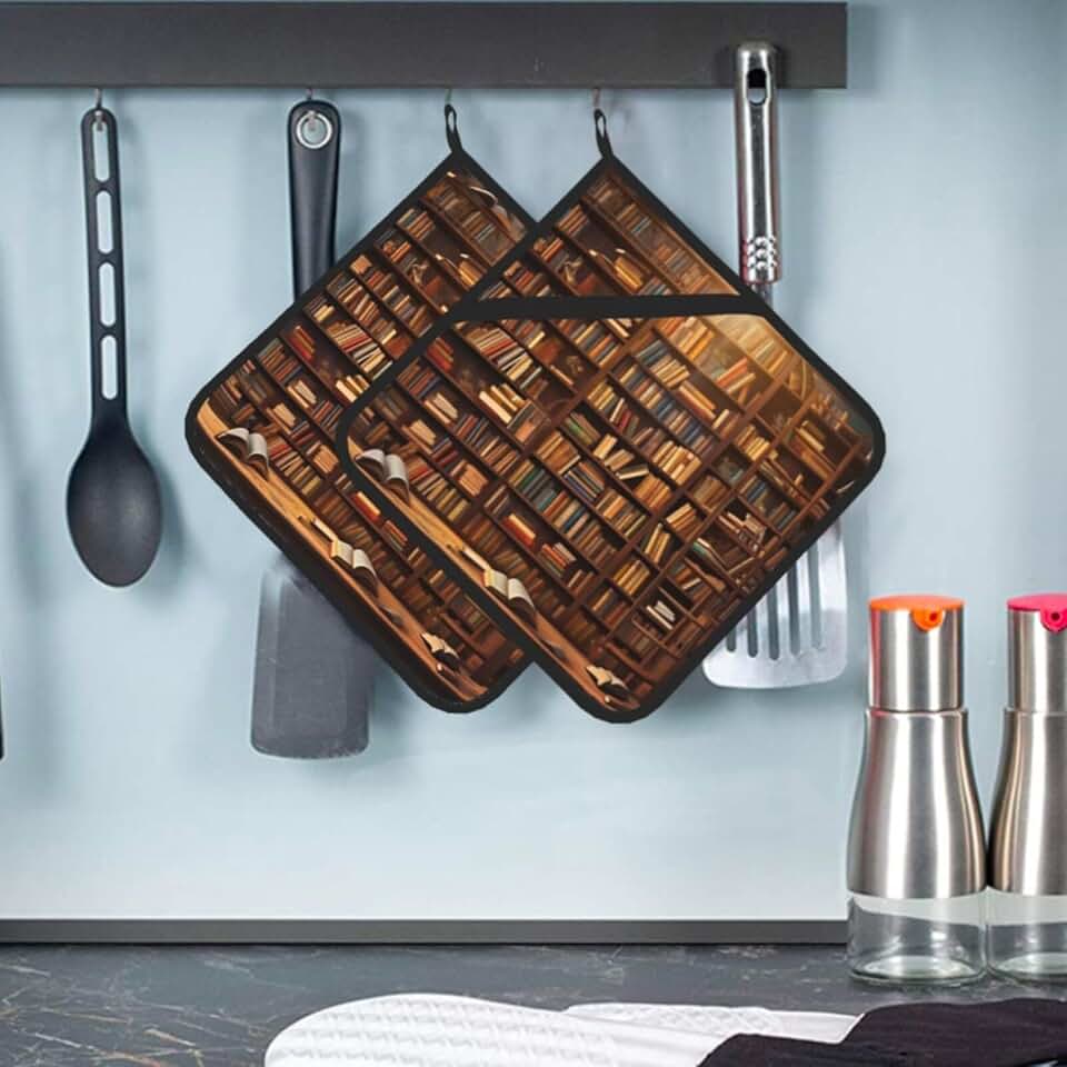 Books Pot Holders 2 Pack Heat Resistant Potholder with Pocket Multipurpose Hot Pads Washable Oven Mitts Cooking Pads Large Coaster product image