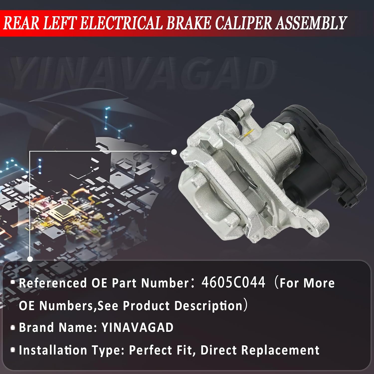 4605C043 Rear Left Electrical Brake Caliper for Mitsubishi Outlander 2.4L 3.0L 2017-2020, Outlander PHEV 2.0L 2.4L 2018-2022, Eclipse Cross 1.5L 2018-2022 Rear Driver Side Electrical Brake Caliper