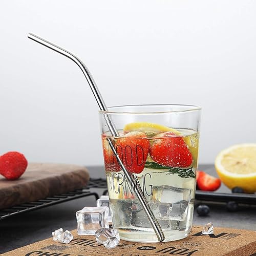 Miniatura 6 de 18 pajitas de acero inoxidable plateadas, popotes reutilizables de 8.5 pulgadas, con bolsa portátil (8 rectos8 doblados2 cepillos)