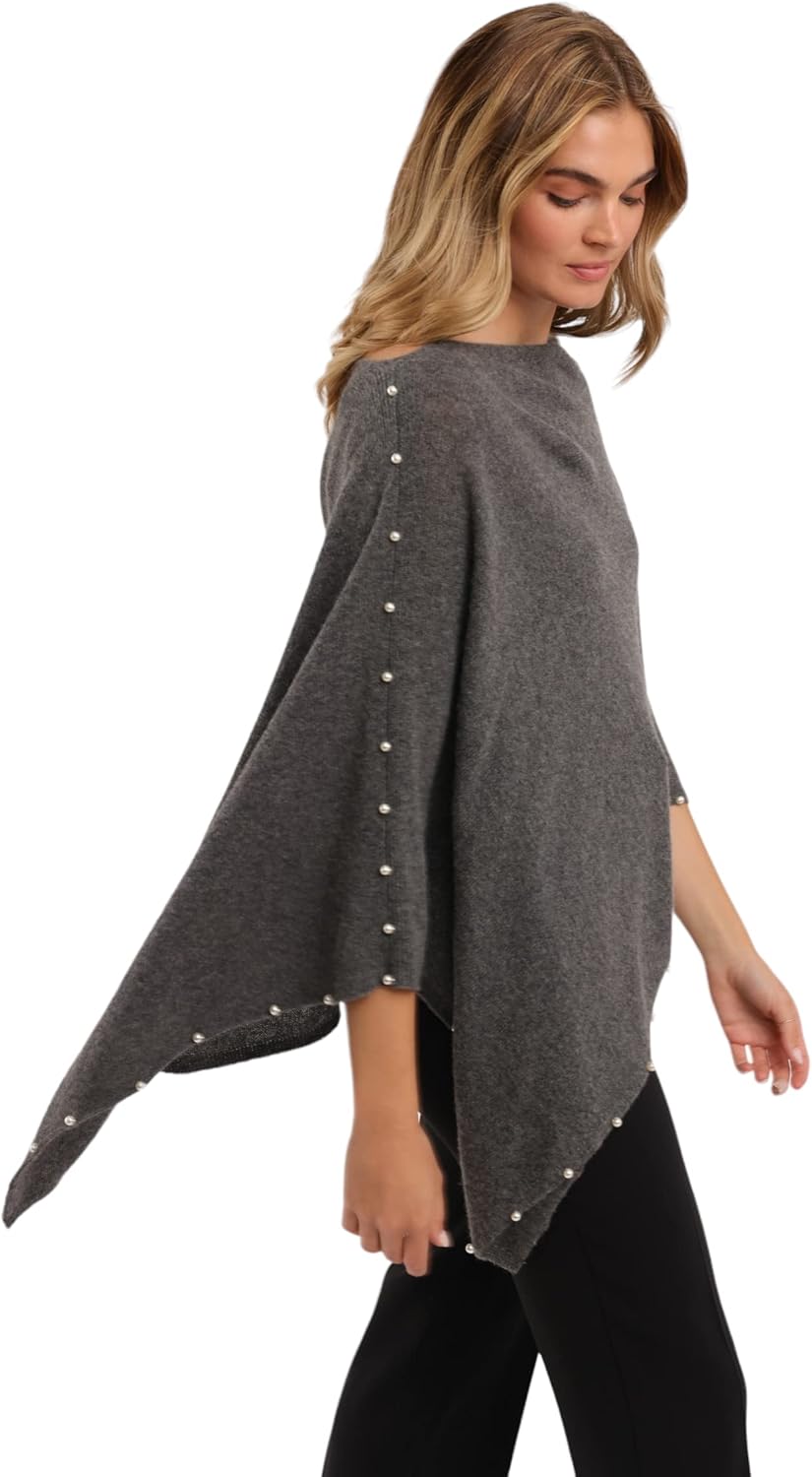 CLAUDIA NICHOLE by Alashan: Women's 100% Cashmere Capelet with Pearl Trim Luxe Dress Topper Poncho- One Size Fit - Image 3