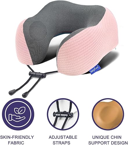 Miniatura 3 de napfun Almohada cervical para viajar, almohada cervical de viaje mejorada para avión, almohada de viaje de espuma viscoelástica 100% pura para