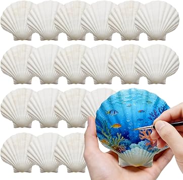4"-5" 20 PCS Large Scallop Shells for Crafts, Natural Sea Shells for DIY Crafting, White Seashells Bulk for Decorating Painting, Ocean Themed Party Supplies & Home Shell Decor