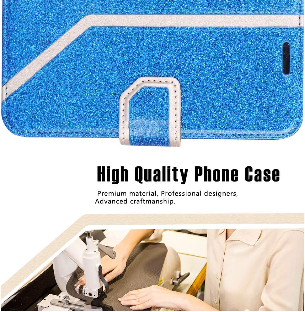 Toplive iPhone Xs Max (6.5") 2018 Case, Premium PU Leather 2018 Wallet Case with [Makeup Mirror] and Hand Strap for iPhone Xs Max (6.5") 2018, Bling Blue