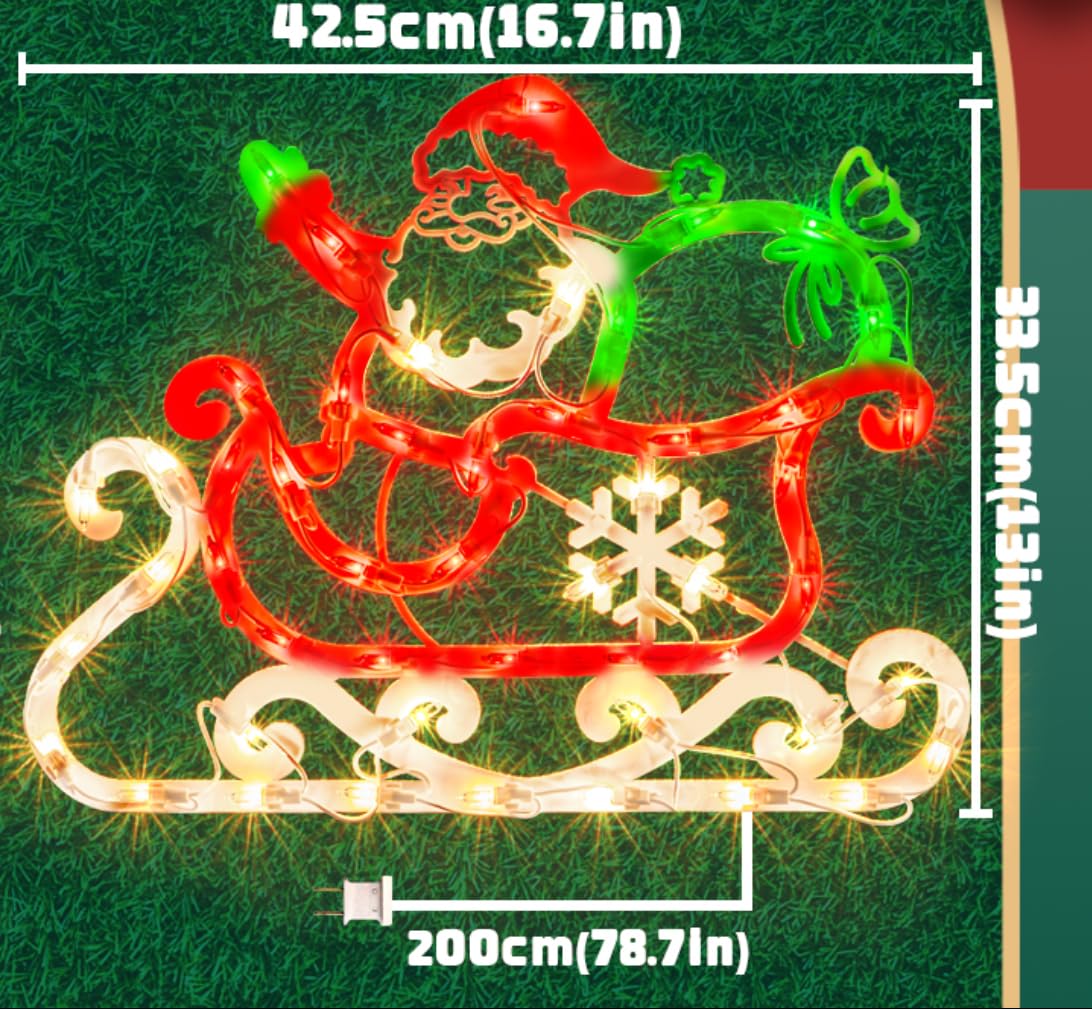 JUSTPRO Christmas Window Silhouette Lights, Lighted Santa and Sleigh Double Sided Decorations with 50 Count Incandescent Mini Light for Holiday Indoor Wall Door Glass Decor…