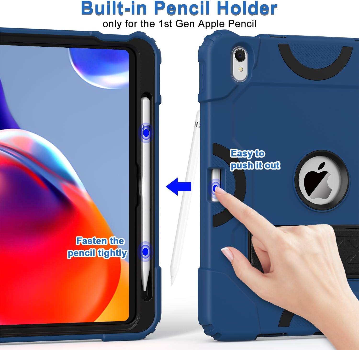 Grifobes for iPad 11-inch (A16) 2025 / 10th Generation Case 10.9 inch 2022, iPad 11th / 10th Case with Pencil Holder Heavy Duty Rugged Protective Cover with Kickstand Navy Blue