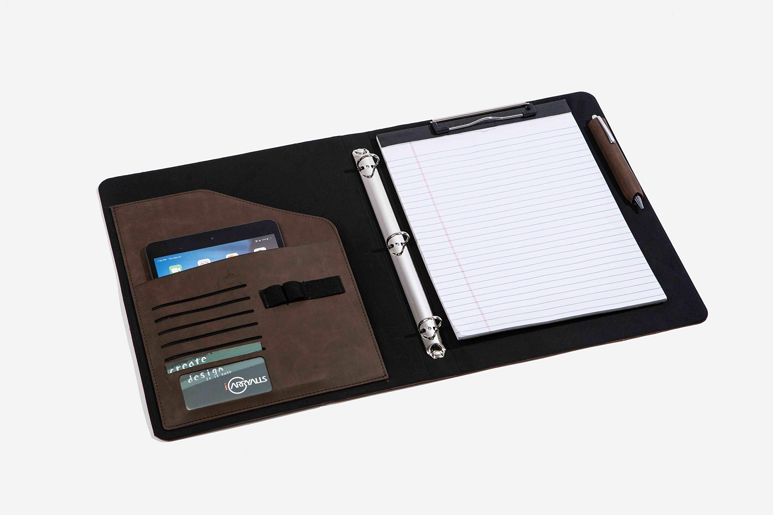Dark Brown Leatherette Organizer Padfolio with 3-Ring Binder, Fits Letter-Size / A4 Notepad, Brown