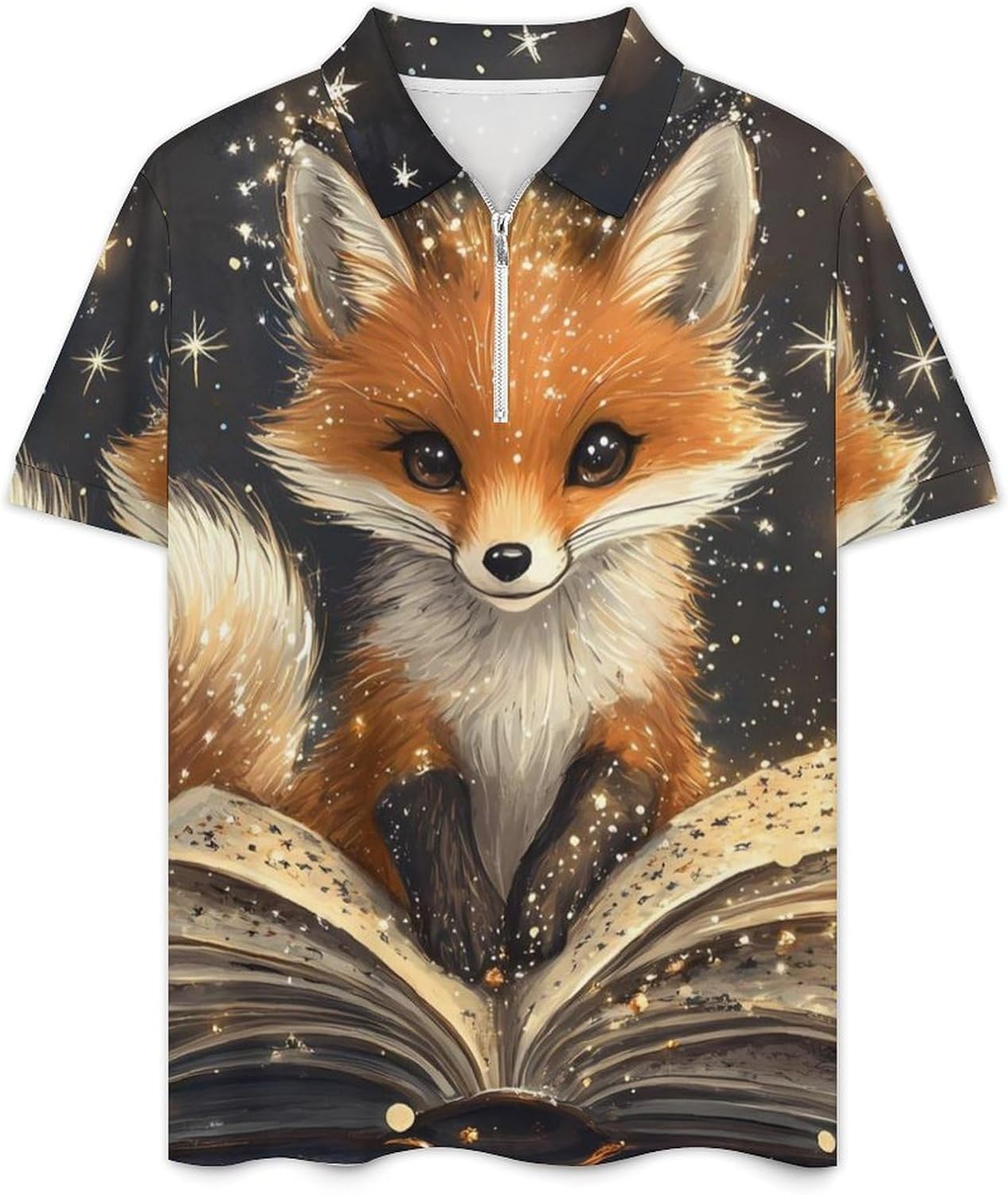 Fox Read Books Mens Polo Shirts Track Suits 2 Piece Short Sleeve Sweatsuit 1/4 Zip Golf Loungewear for Sports