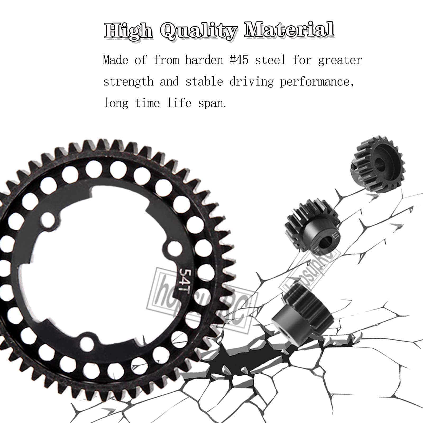 hopsupRC Metal Spur Gear 54T Transmission Gears with(15T 17T 19T) Pinions Gear Sets Upgrades Part for 1/10 New E-Revo2.0,1/5 X-Maxx,1/7 XO-1,45# Steel Spur Gear Hops Up,#6449 Black