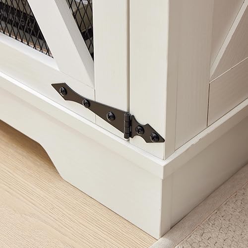 Miniatura 6 de Mesa auxiliar grande de granja con estación de carga y puerta de granero de malla, mesita de noche de madera blanca rústica con estante de