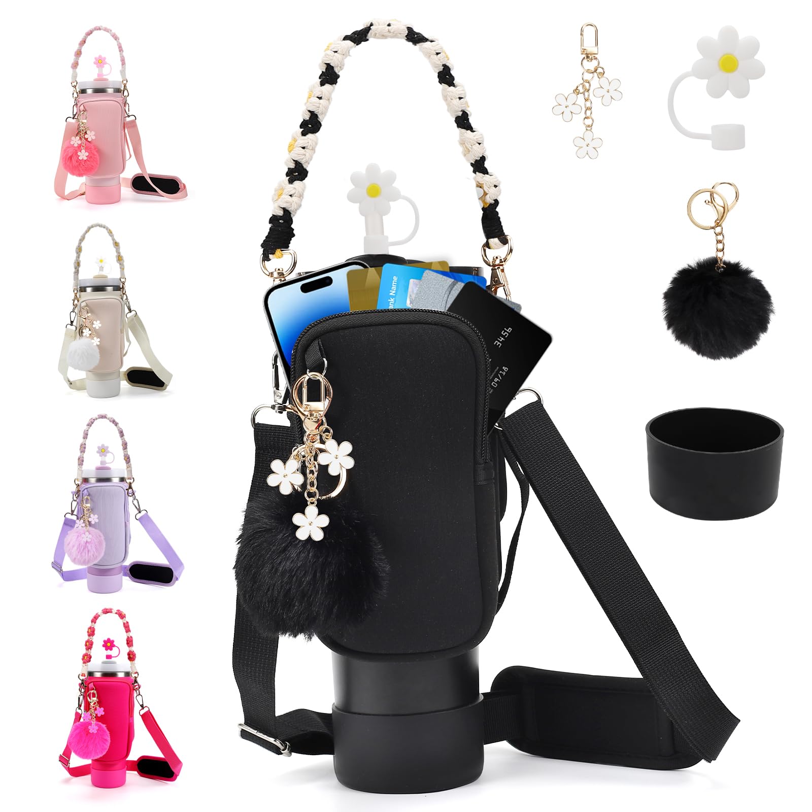3tyto Stanley Cup Accessories Set Including Water Bottle Carrier Bag,Water Bottle Holder with Strap,Straw Cover,Stanley Charms,Silicone Boot for