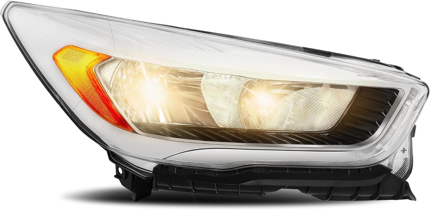 Headlight Assembly Fit For 2017 2018 2019 Ford Escape 17 18 19 Ford Escape Headlamp (Chrome Housing Amber Reflector - R)