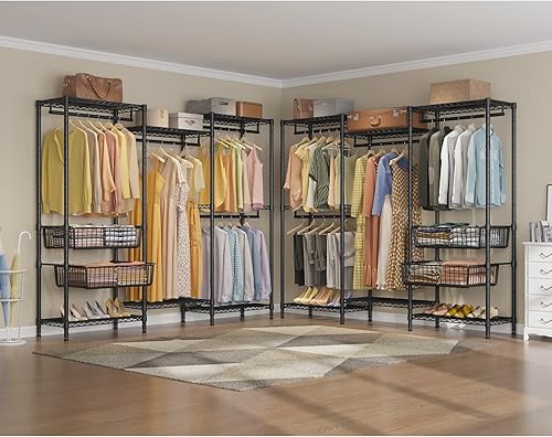 Miniatura 3 de VIPEK V10 Perchero de Alambre Mediano Resistente para Ropa, Perchero de Ropa Independiente Armario Guardarropa Metálico con 2 Cestas Deslizantes,